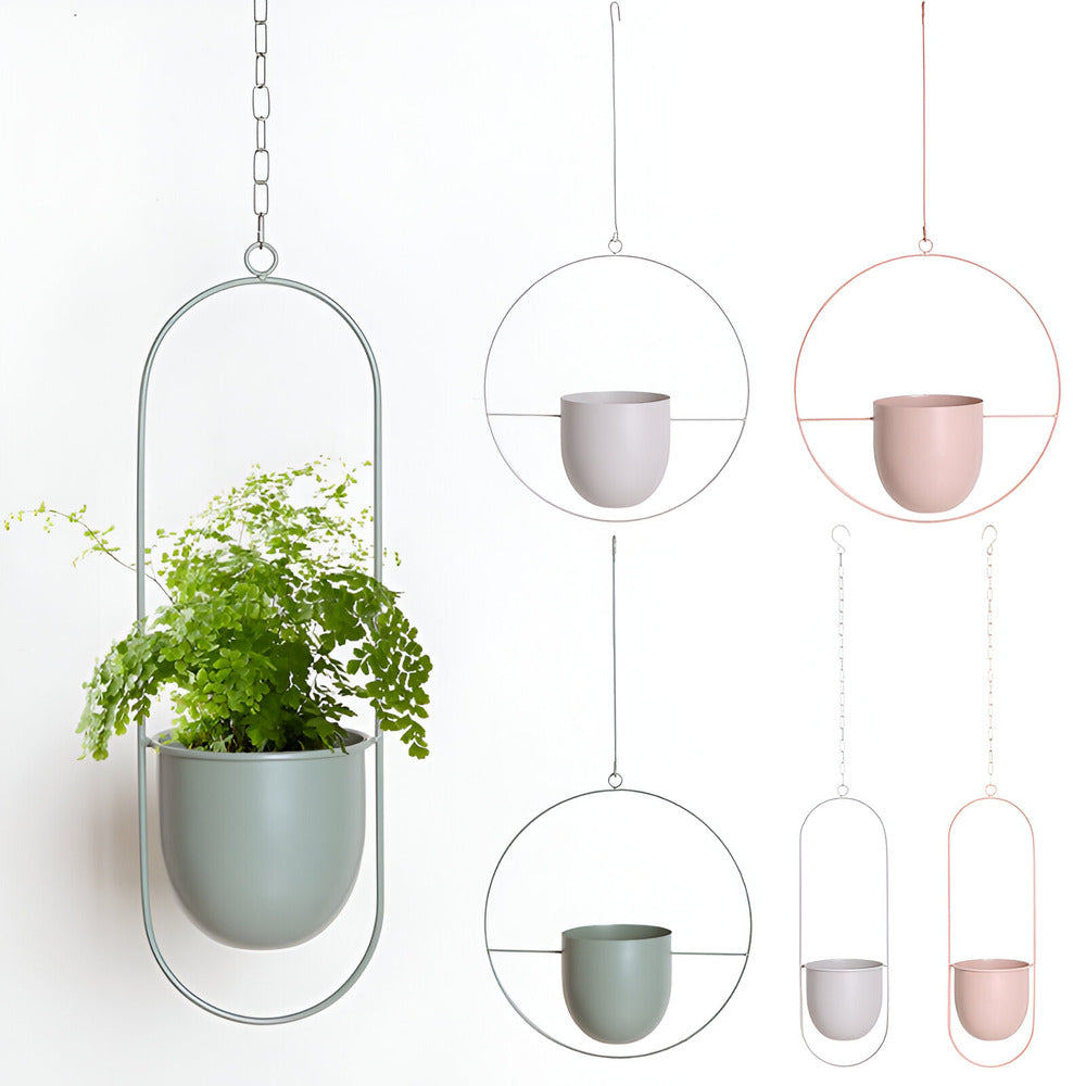 Hanging Plant Pot Holder with Iron Frame
