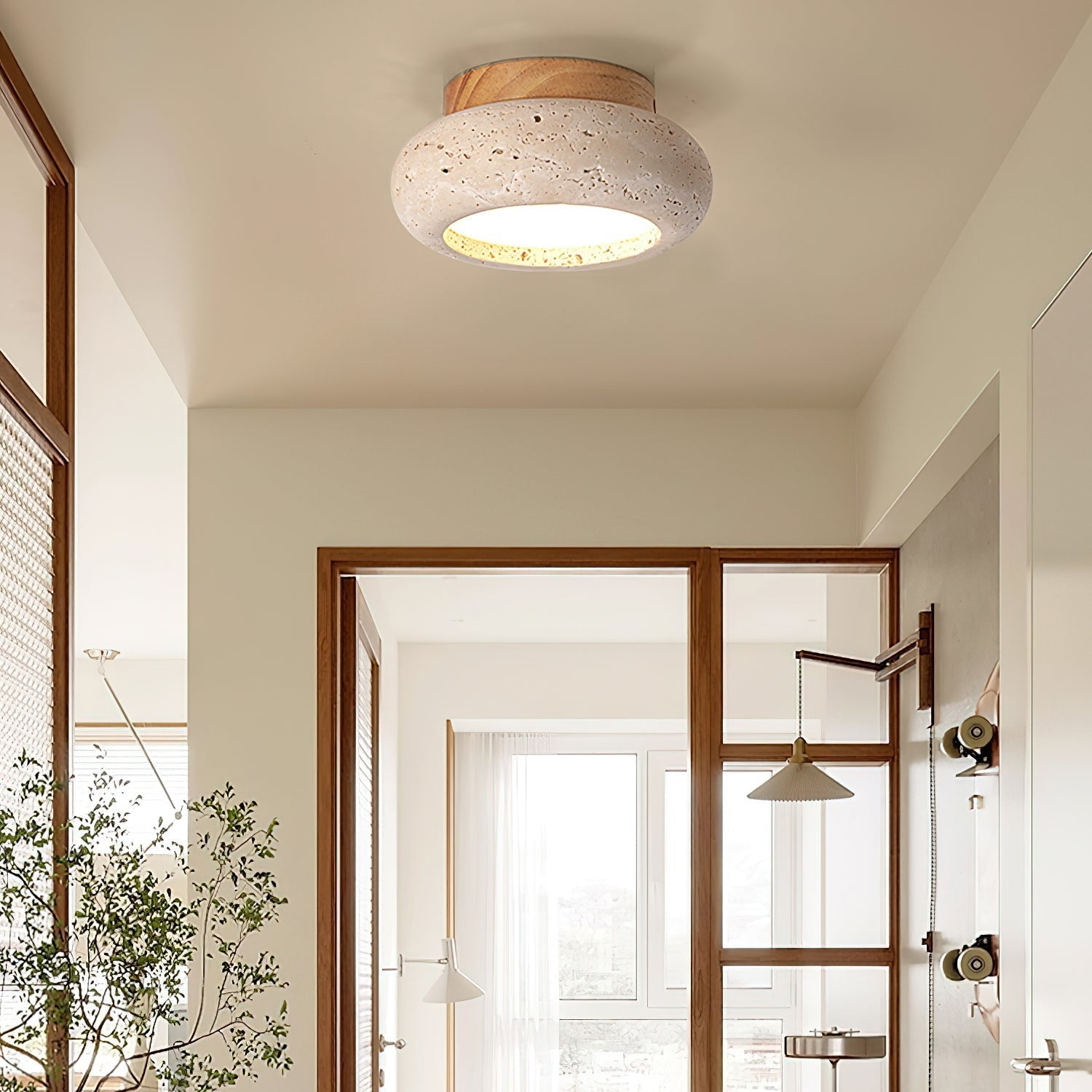 Ceiling Light with Central Stone Panel