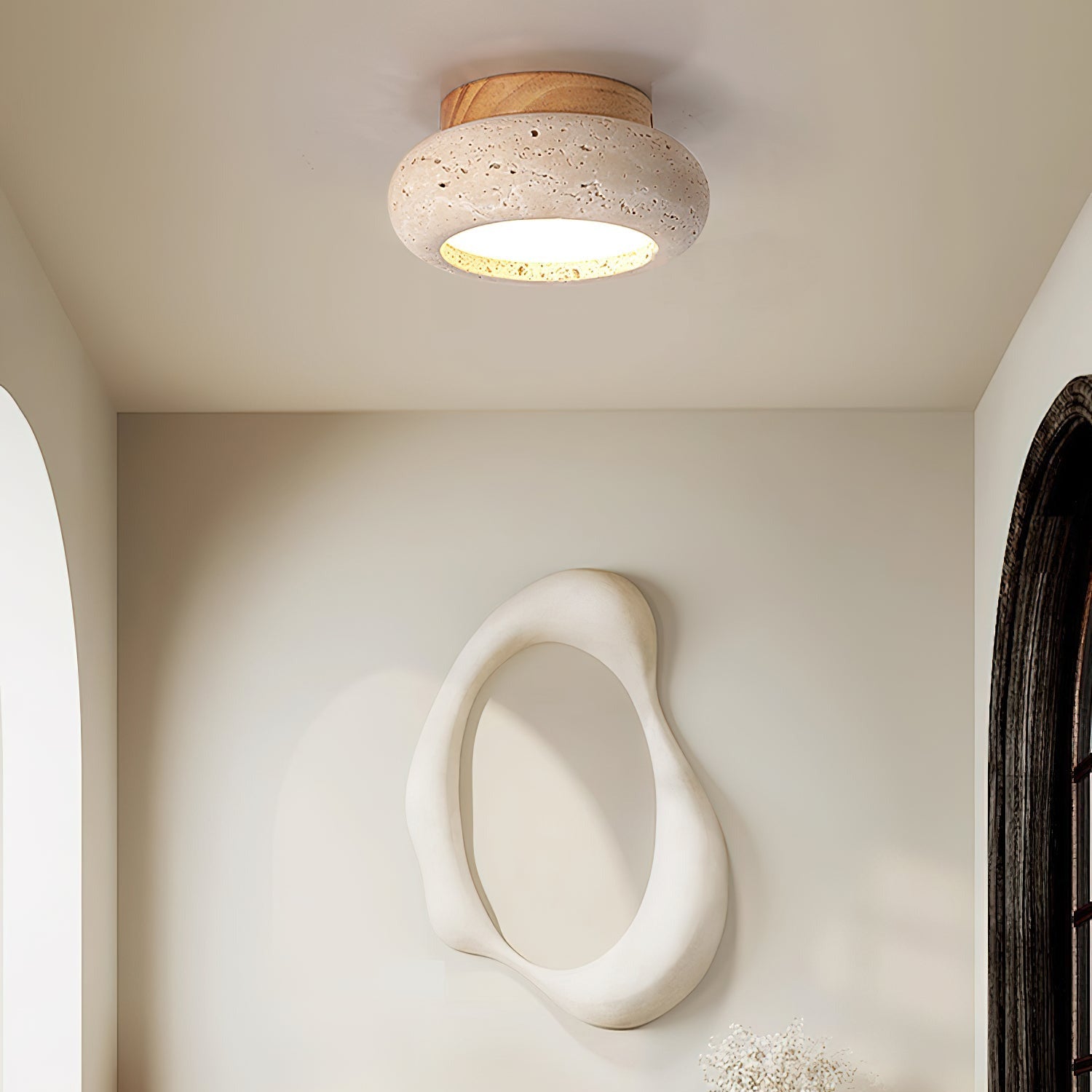 Ceiling Light with Central Stone Panel