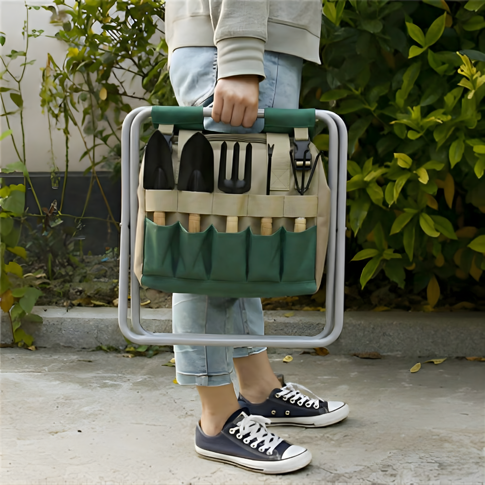Garden Tool Set with Folding Seat