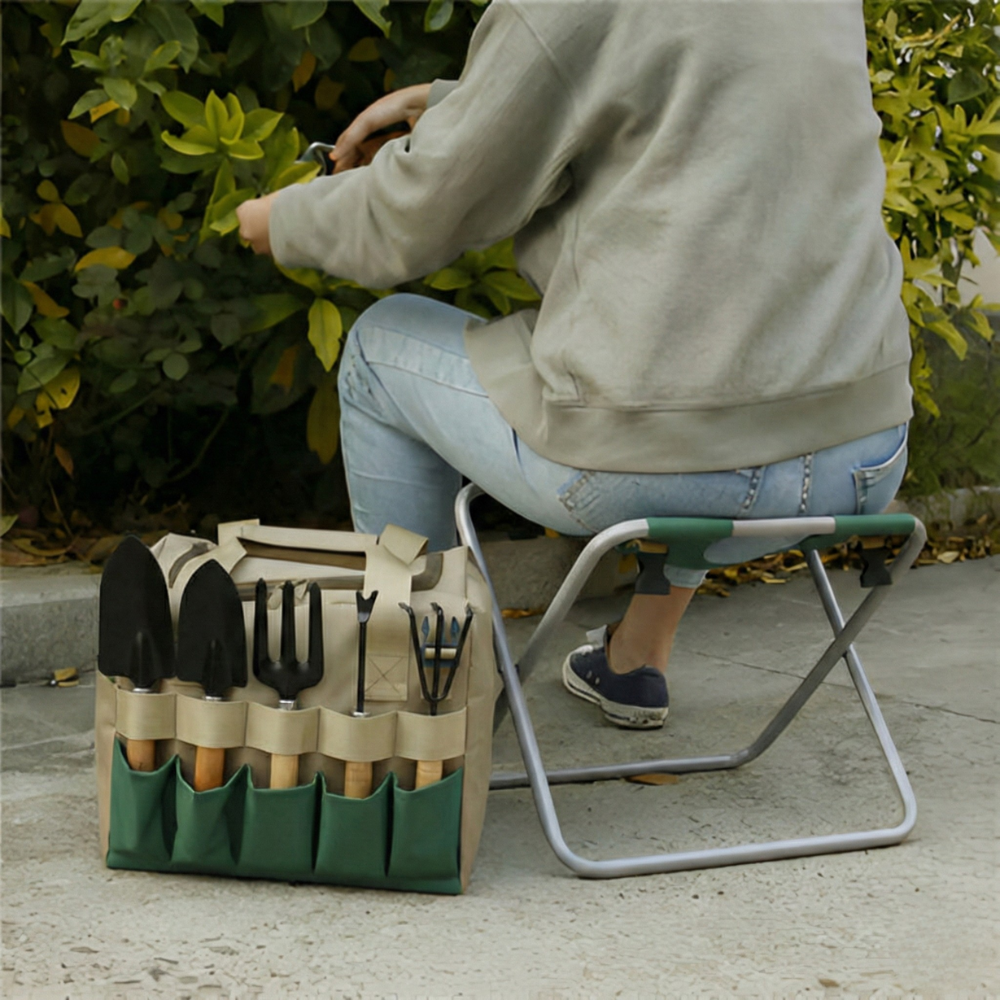 Garden Tool Set with Folding Seat