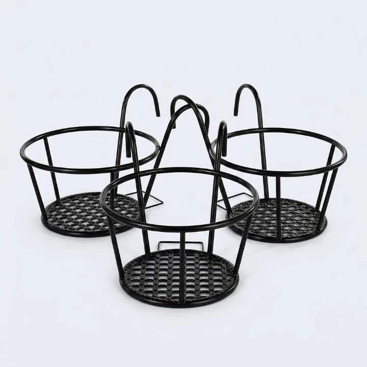 Balcony Pot Hangers | Hook-On No-Drill & Open-Grid Drainage | Set of 3