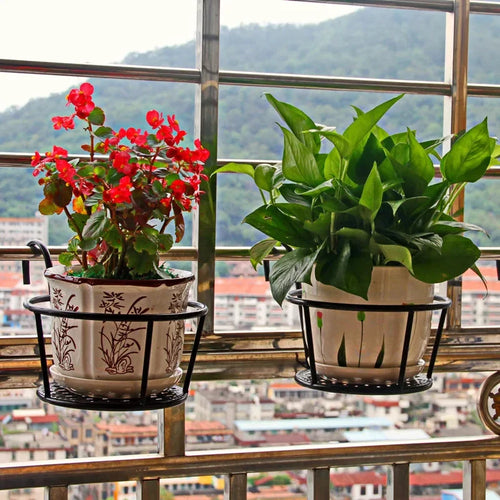 Balcony Pot Holder | Space-Saving Hook Mount & Open Drainage | Fits Pots Up To 22 cm