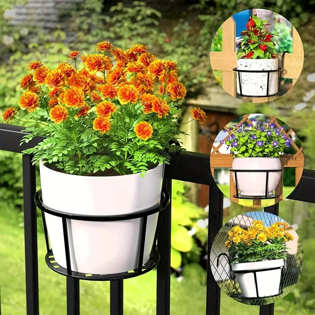 Balcony Pot Holder | Space-Saving Hook Mount & Open Drainage | Fits Pots Up To 22 cm