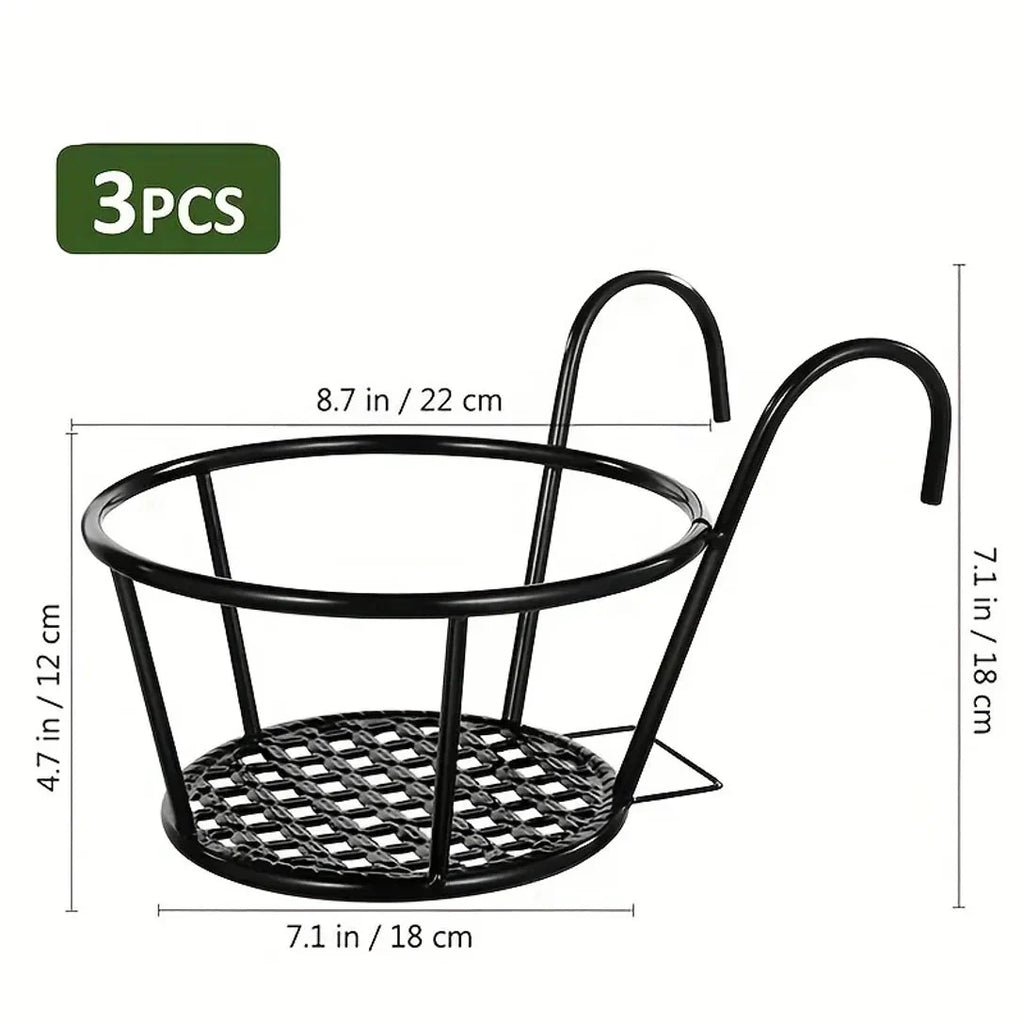 Balcony Pot Holder | Space-Saving Hook Mount & Open Drainage | Fits Pots Up To 22 cm