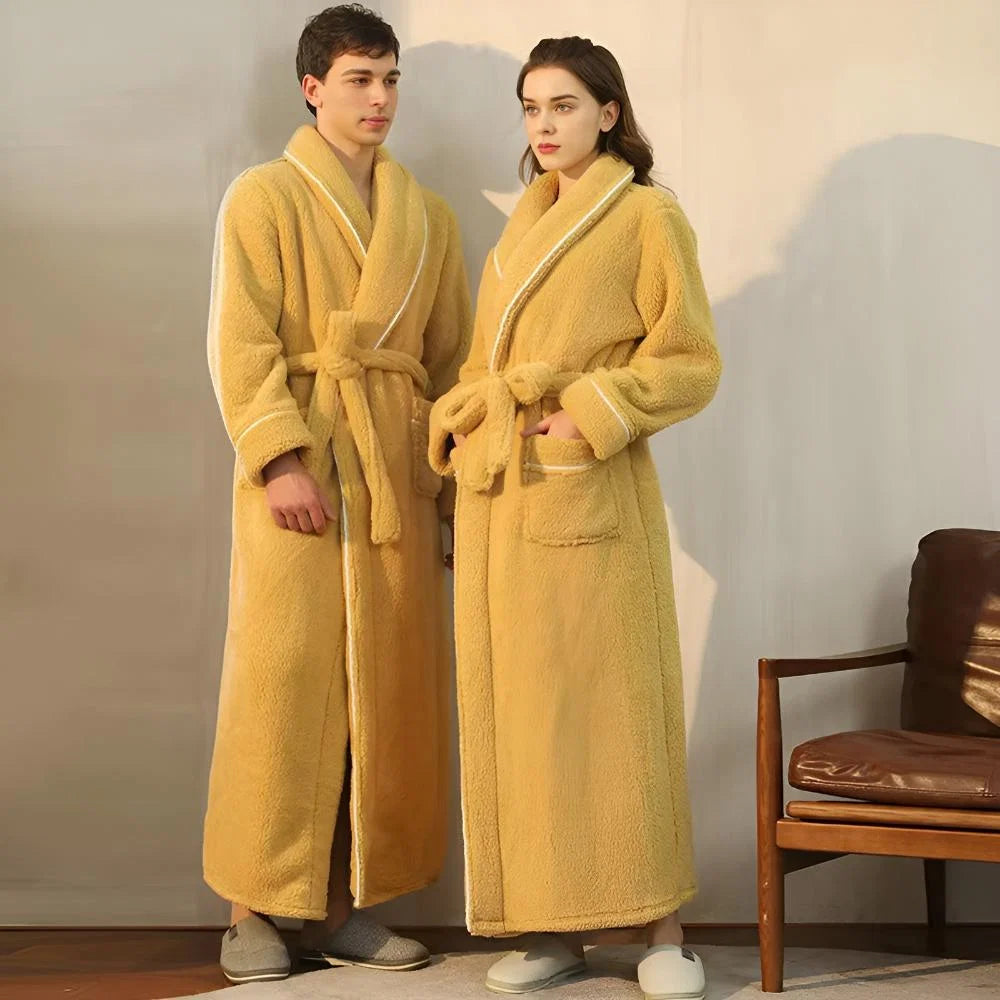 Bathrobe | Plush Coral Fleece Shawl Collar & Waist Tie | Unisex