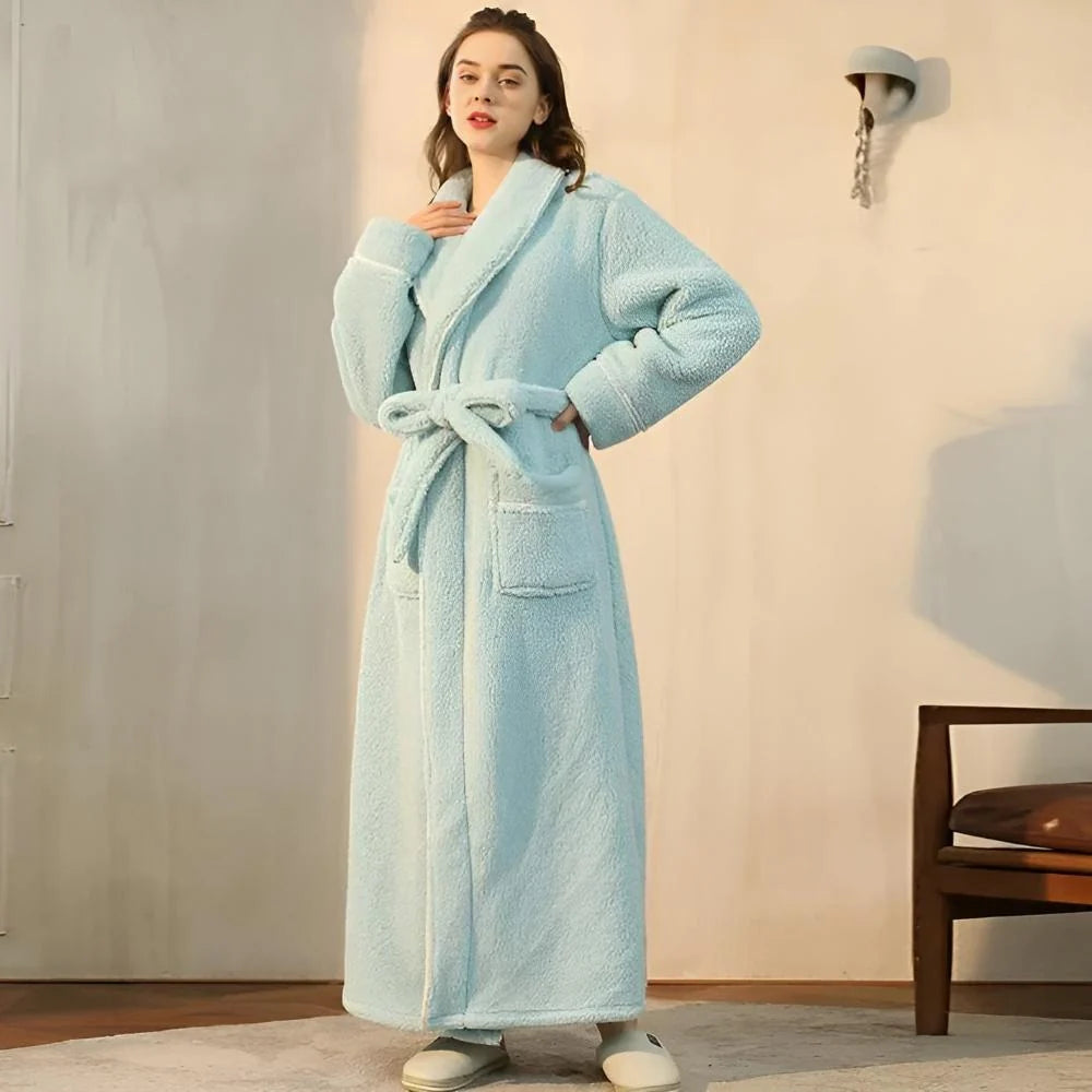 Bathrobe | Plush Coral Fleece Shawl Collar & Waist Tie | Unisex