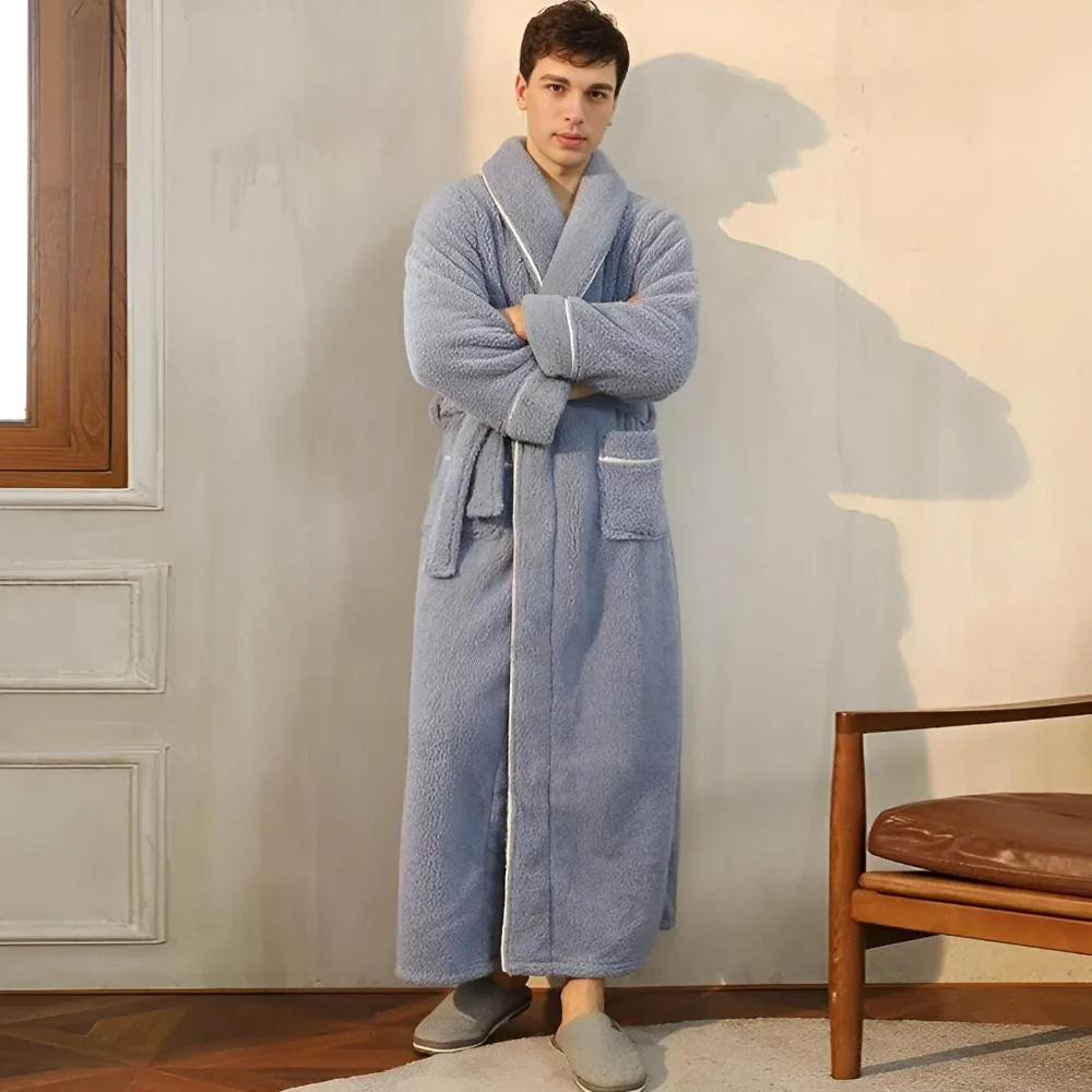 Bathrobe | Plush Coral Fleece Shawl Collar & Waist Tie | Unisex