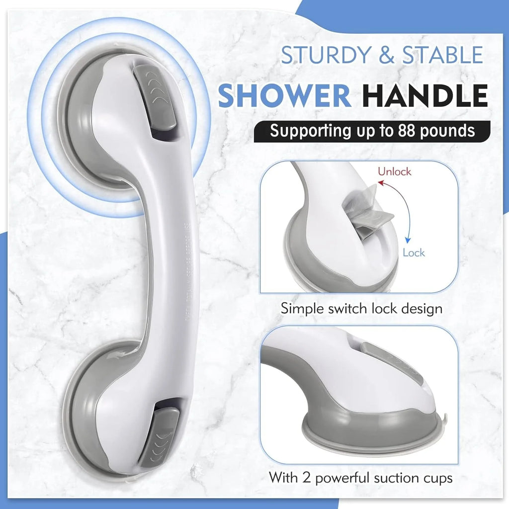 Bathroom Grab Bar | No-Drill Suction & Locking | Non-Slip Grip