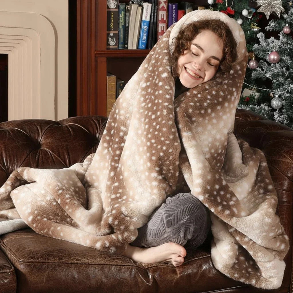Blanket | Reversible Faux Fur & Deer Motif | 100 x 150–220 x 240 cm