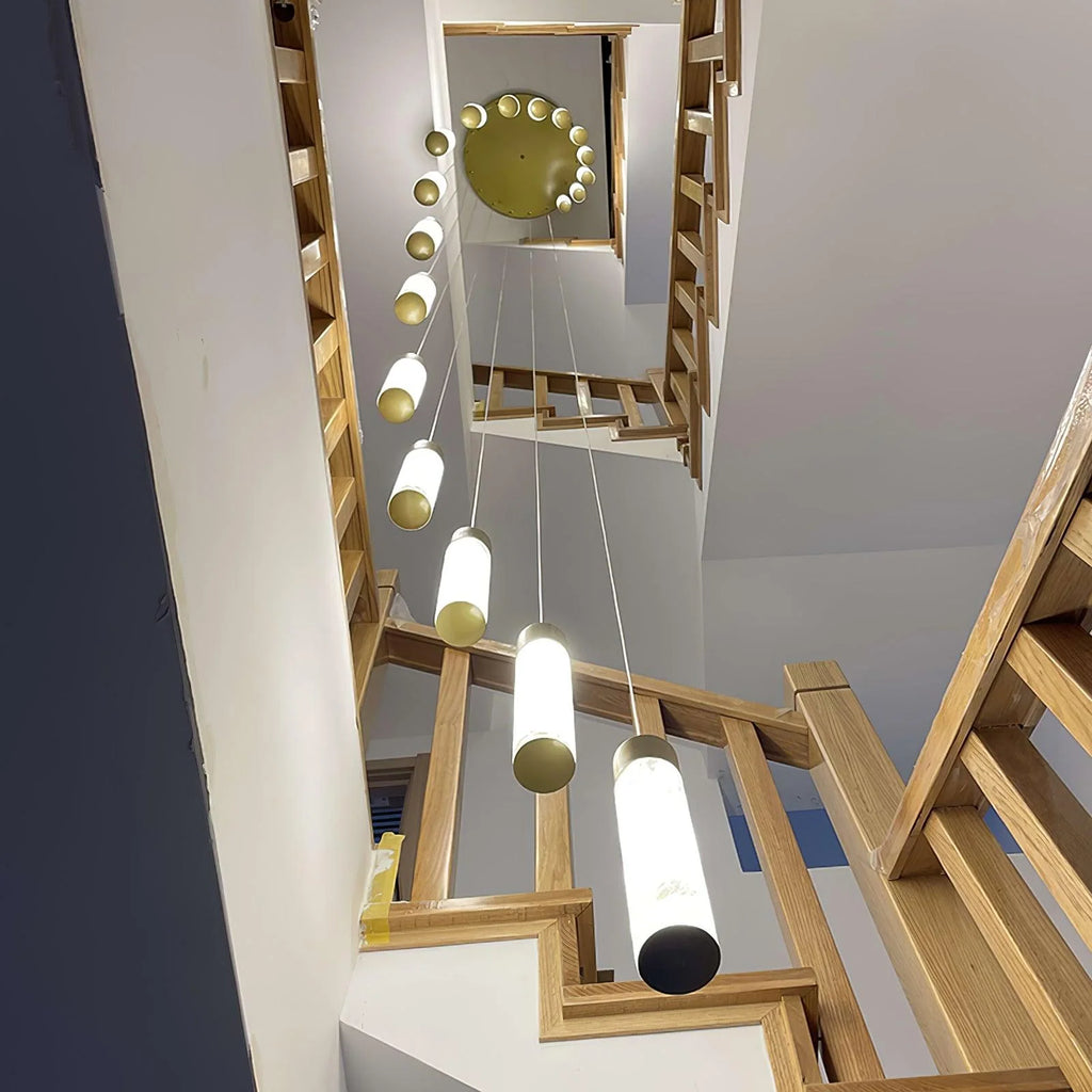 Ceiling Chandelier | Alabaster Shades & Brass Finish | Integrated LED