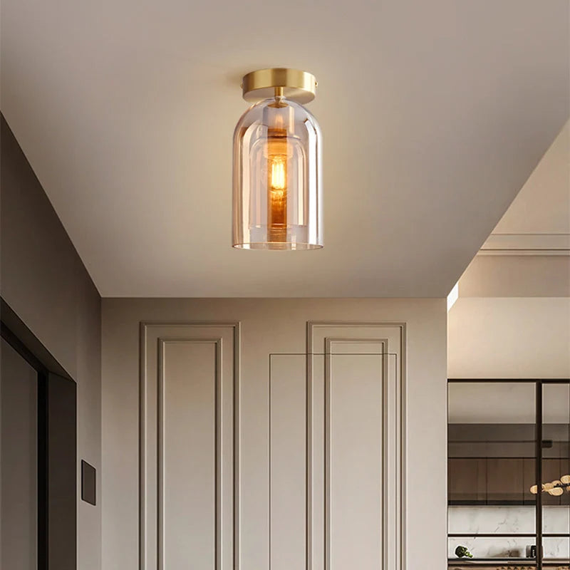 Ceiling Lamp | Copper & Glass Shade | 3-Color LED Included