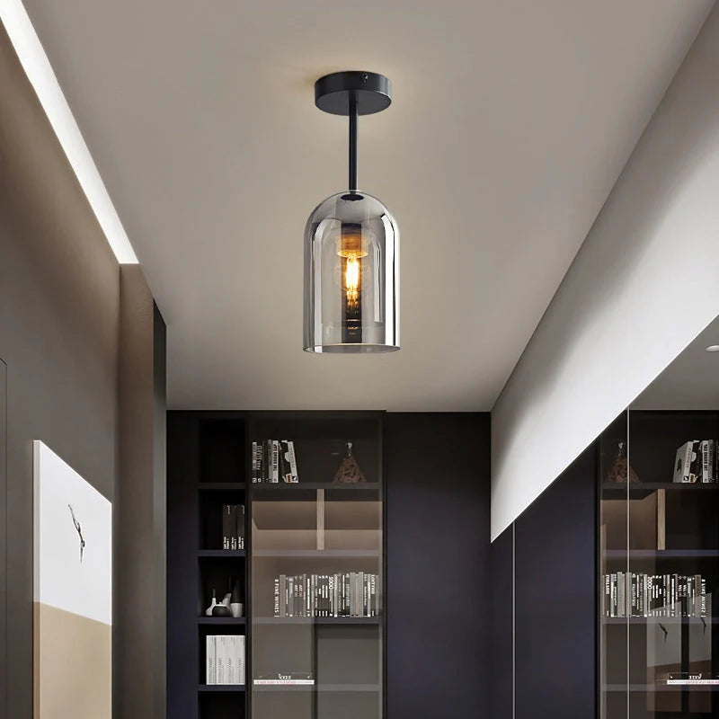 Ceiling Lamp | Copper & Glass Shade | 3-Color LED Included
