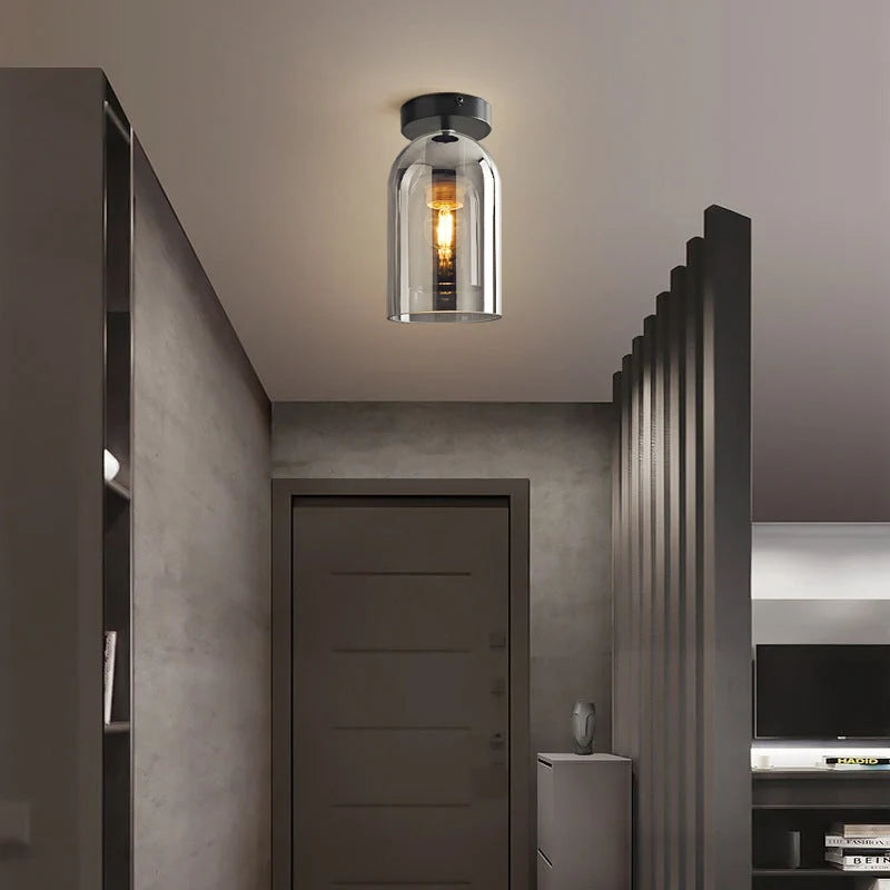 Ceiling Lamp | Copper & Glass Shade | 3-Color LED Included