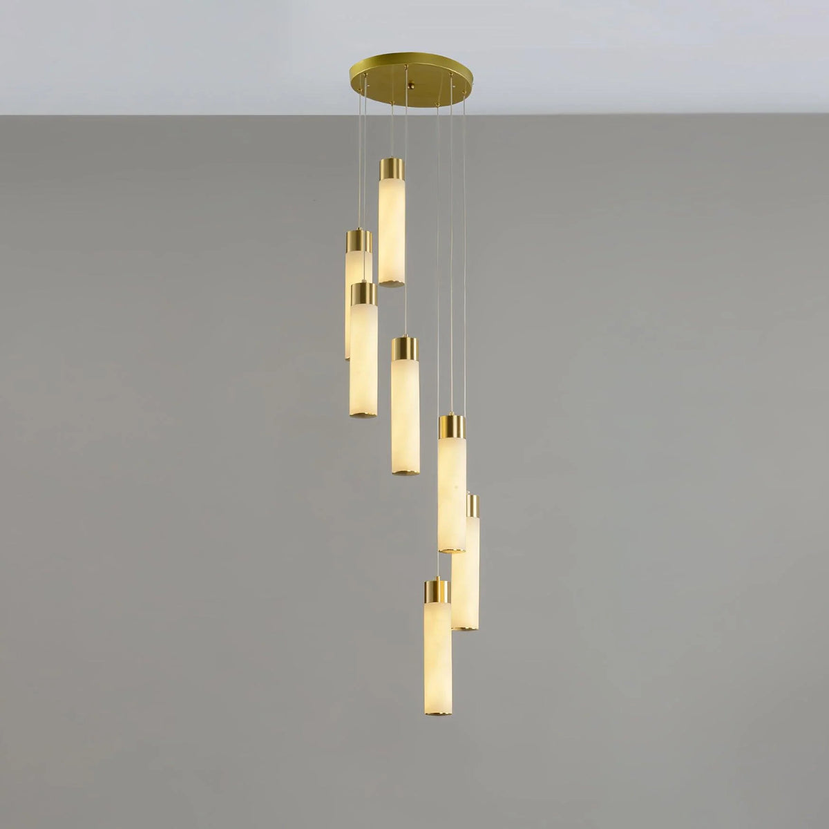 Chandelier | Cascade Alabaster Shades & Brass | Damp-Rated