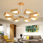 Chandelier Ceiling Light | Metal Frame & Solid Wood Shades | 3, 5, 6 or 8 Lights