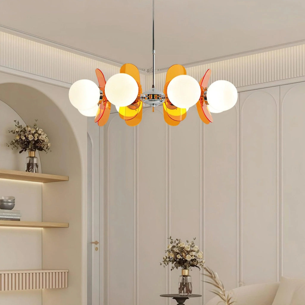Chandelier | Floral Petal Design, Metal & Glass