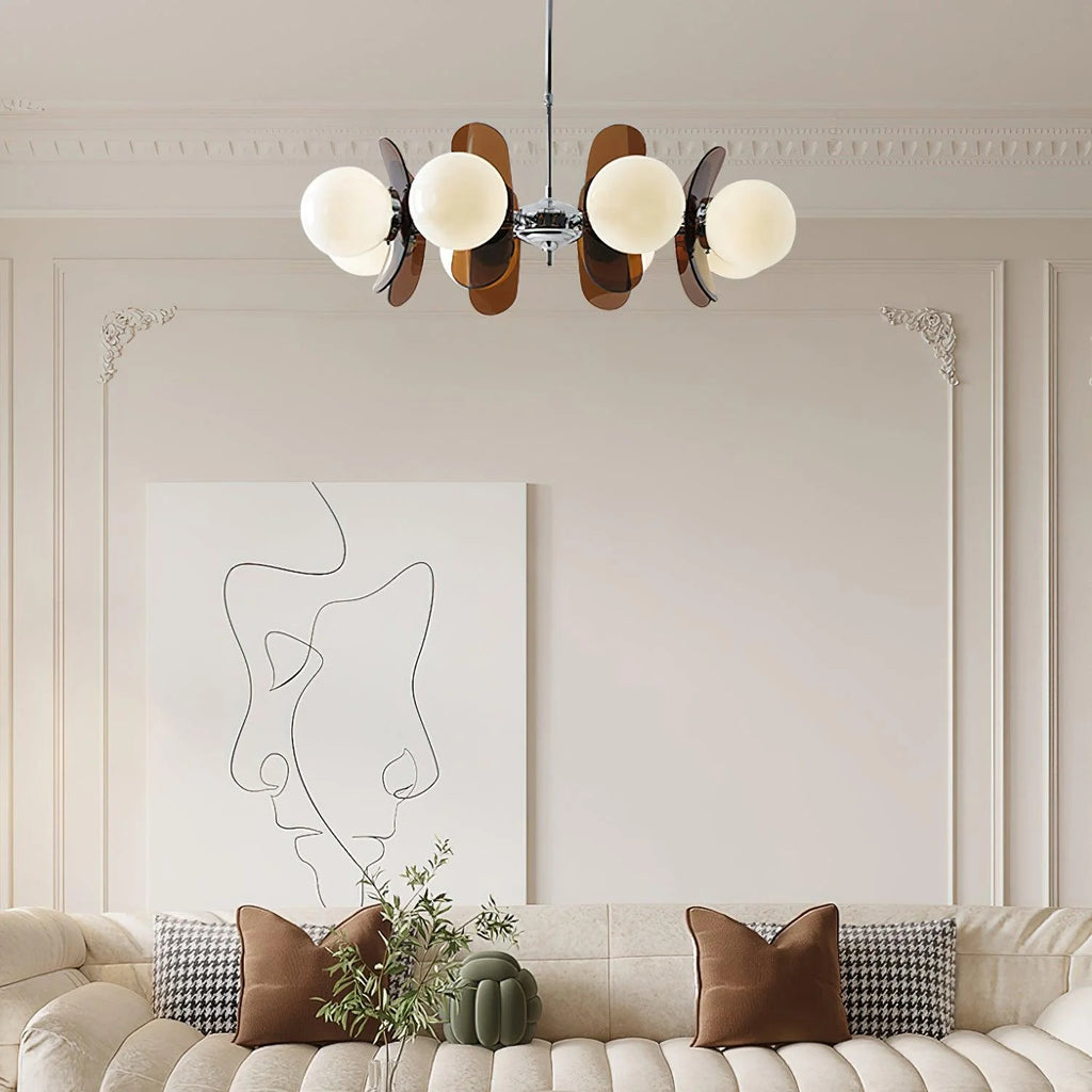 Chandelier | Floral Petal Design, Metal & Glass