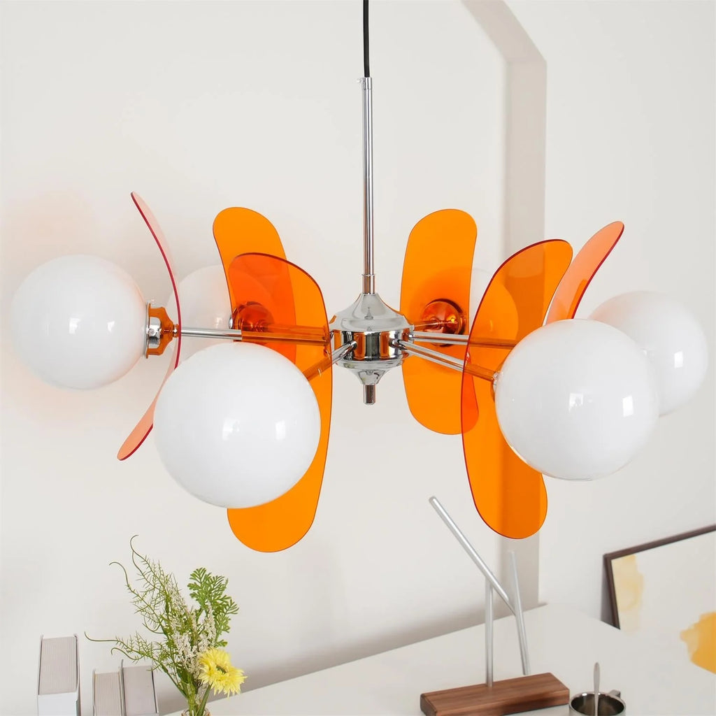 Chandelier | Floral Petal Design, Metal & Glass