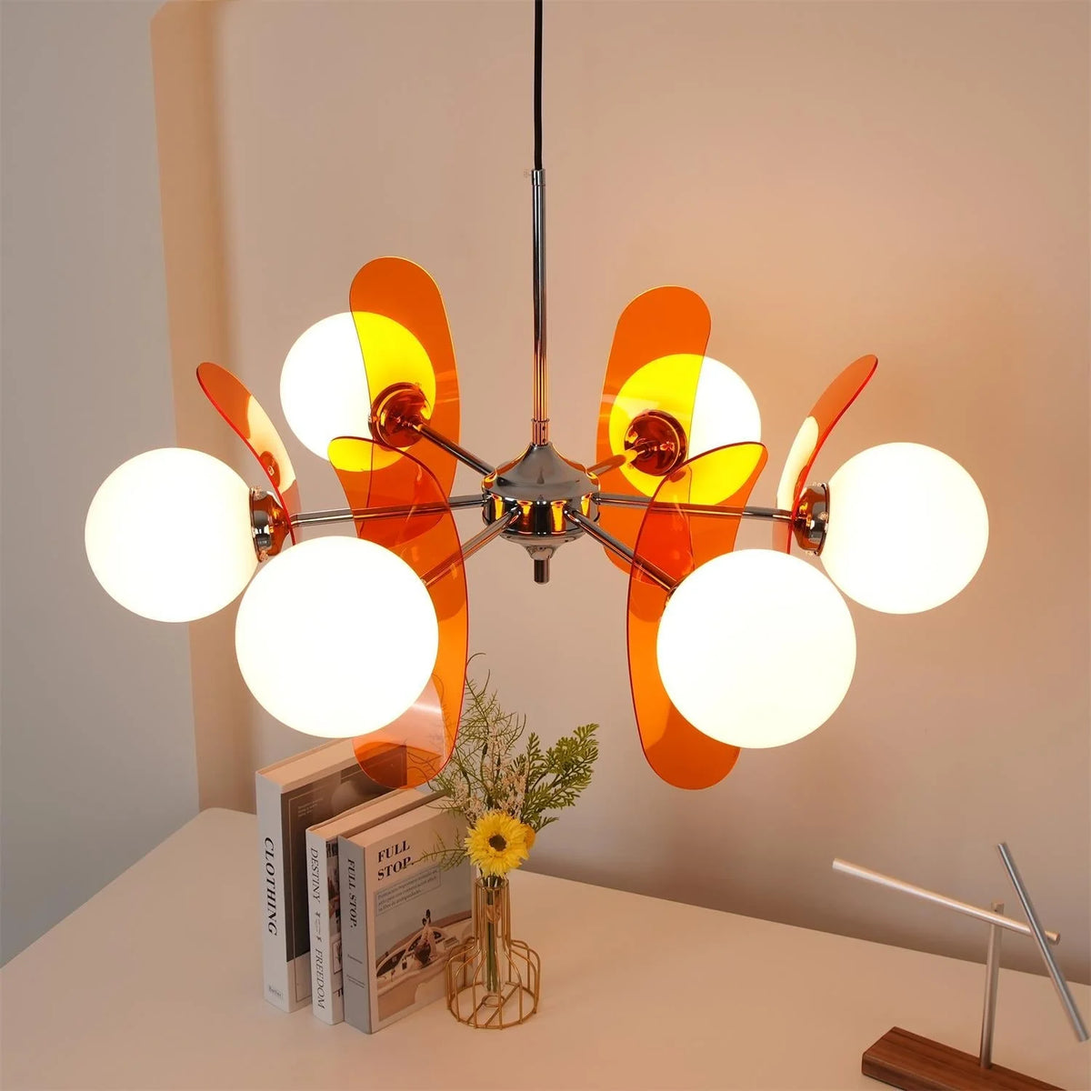 Chandelier | Floral Petal Design, Metal & Glass
