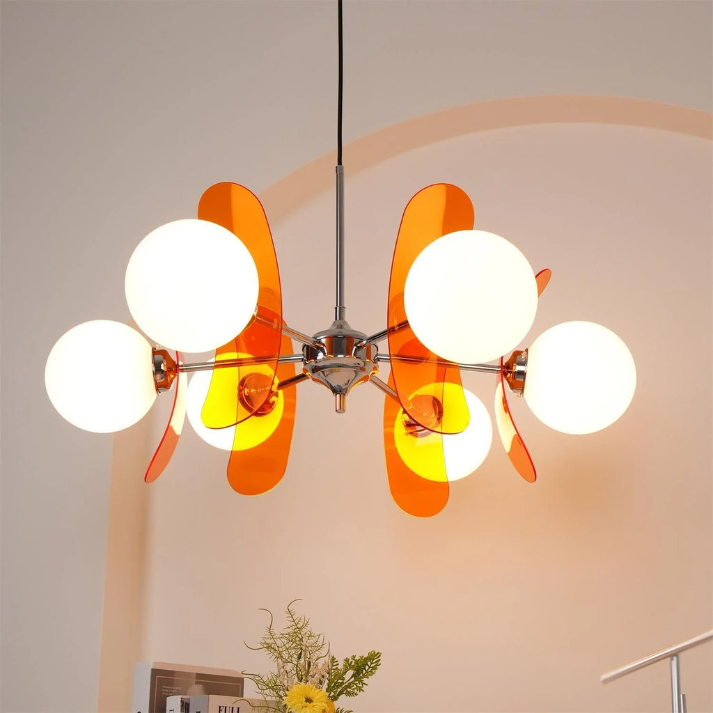 Chandelier | Floral Petal Design, Metal & Glass