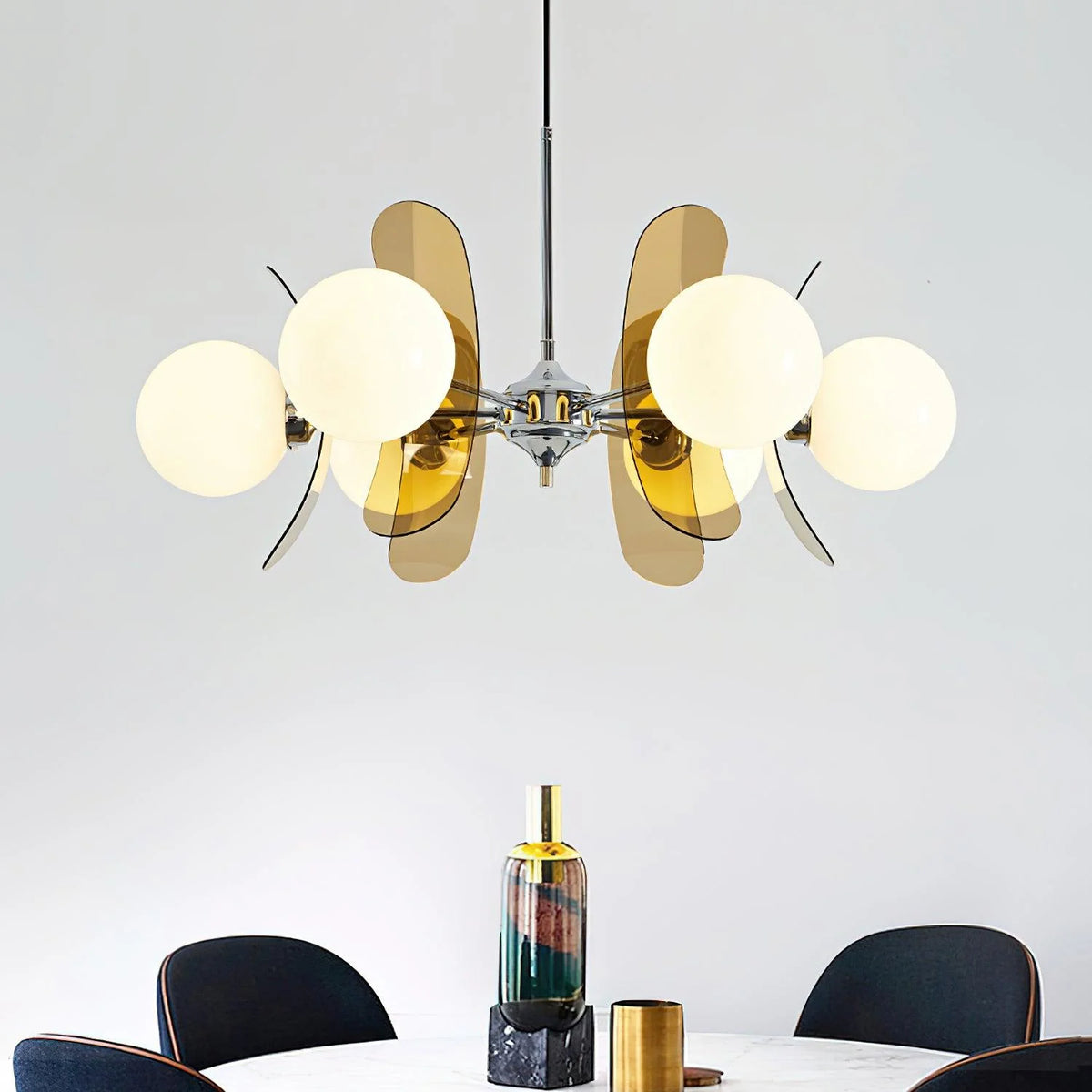 Chandelier | Floral Petal Design, Metal & Glass