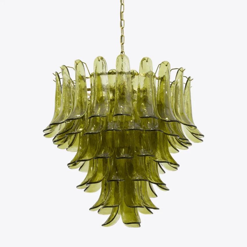 Chandelier | Layered Green Petal Glass & Satin Brass | Ø 80 x H 97 cm