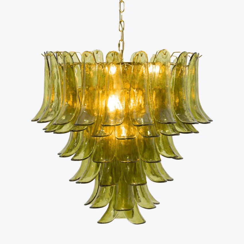 Chandelier | Layered Green Petal Glass & Satin Brass | Ø 80 x H 97 cm