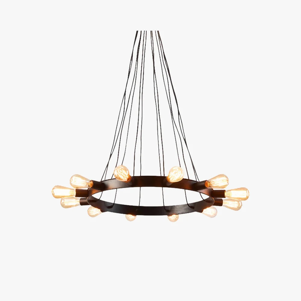 Chandelier | Vintage Geometric Ring & Black Metal Frame | 12-Bulb