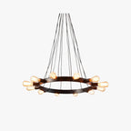 Chandelier | Vintage Geometric Ring & Black Metal Frame | 12-Bulb