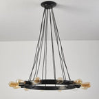 Chandelier | Vintage Geometric Ring & Black Metal Frame | 12-Bulb
