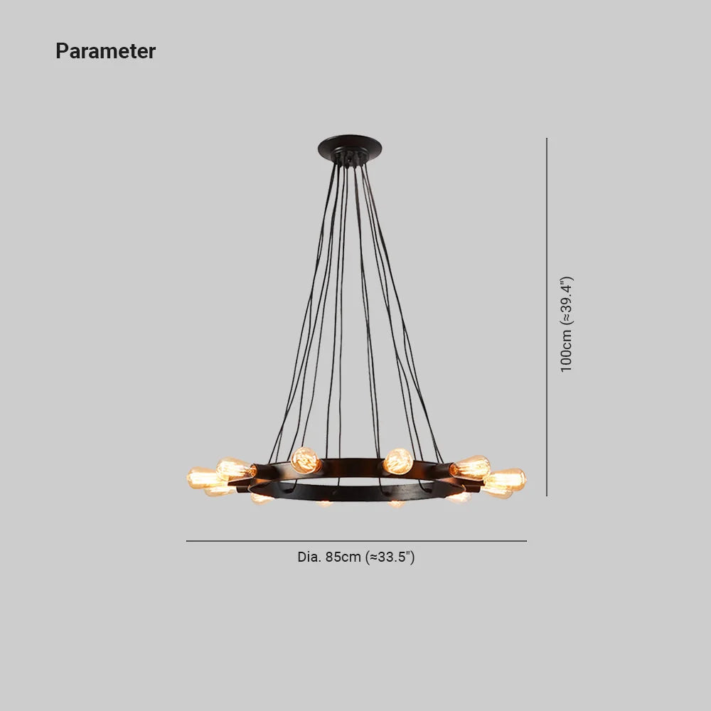 Chandelier | Vintage Geometric Ring & Metal Frame | 12-Bulb E27