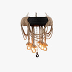 Chandelier | Vintage Industrial Round Hemp Rope & Metal | 6-Light
