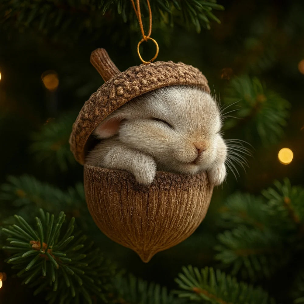 Christmas Tree Ornament with Woodland Animal Acorn Design