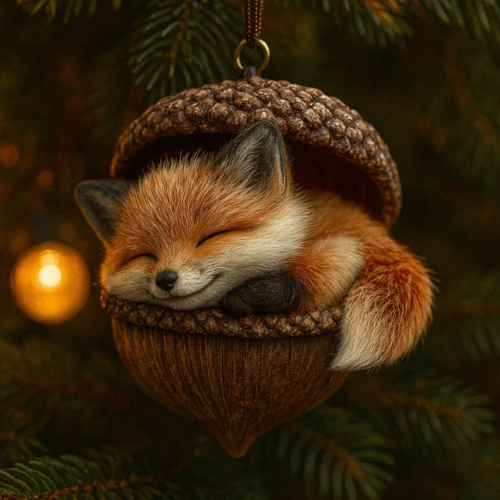 Christmas Tree Ornament with Woodland Animal Acorn Design