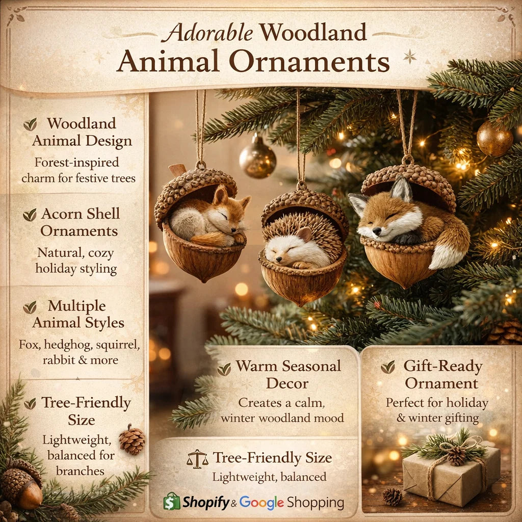 Christmas Tree Ornament with Woodland Animal Acorn Design