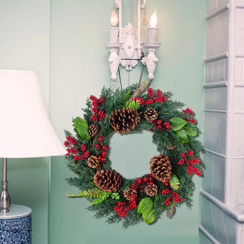 Christmas Wreath | Realistic Red Berries & Cypress Leaves