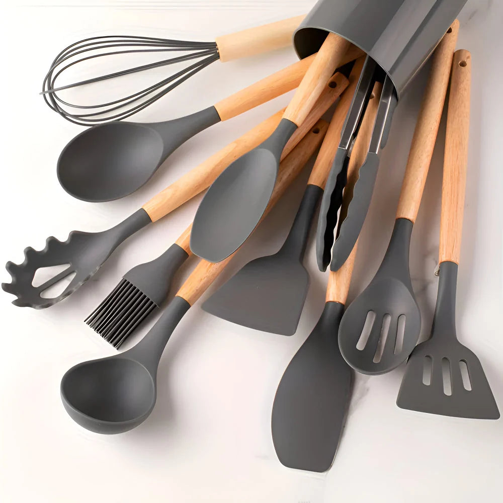Cooking Utensil Set | Heat-Resistant Silicone & Bamboo Handles | 12-Piece