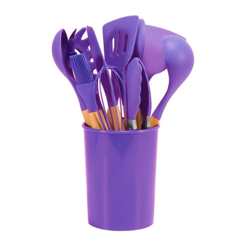 Cooking Utensil Set | Heat-Resistant Silicone & Bamboo Handles | 12-Piece