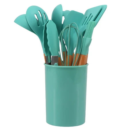 Cooking Utensil Set | Heat-Resistant Silicone & Bamboo Handles | 12-Piece