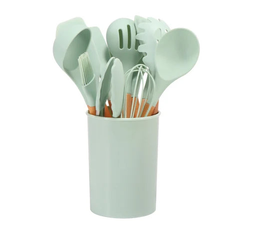 Cooking Utensil Set | Heat-Resistant Silicone & Bamboo Handles | 12-Piece