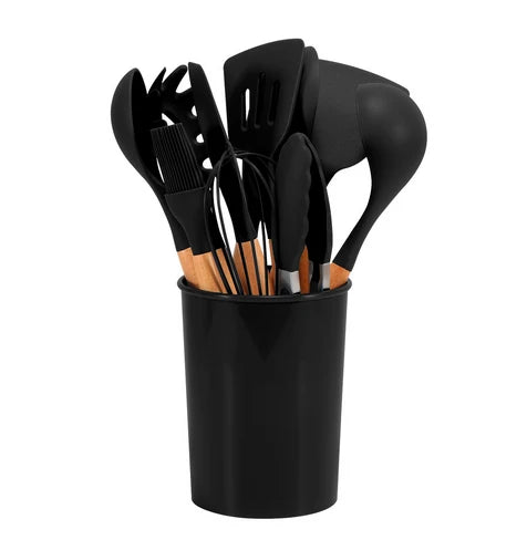 Cooking Utensil Set | Heat-Resistant Silicone & Bamboo Handles | 12-Piece