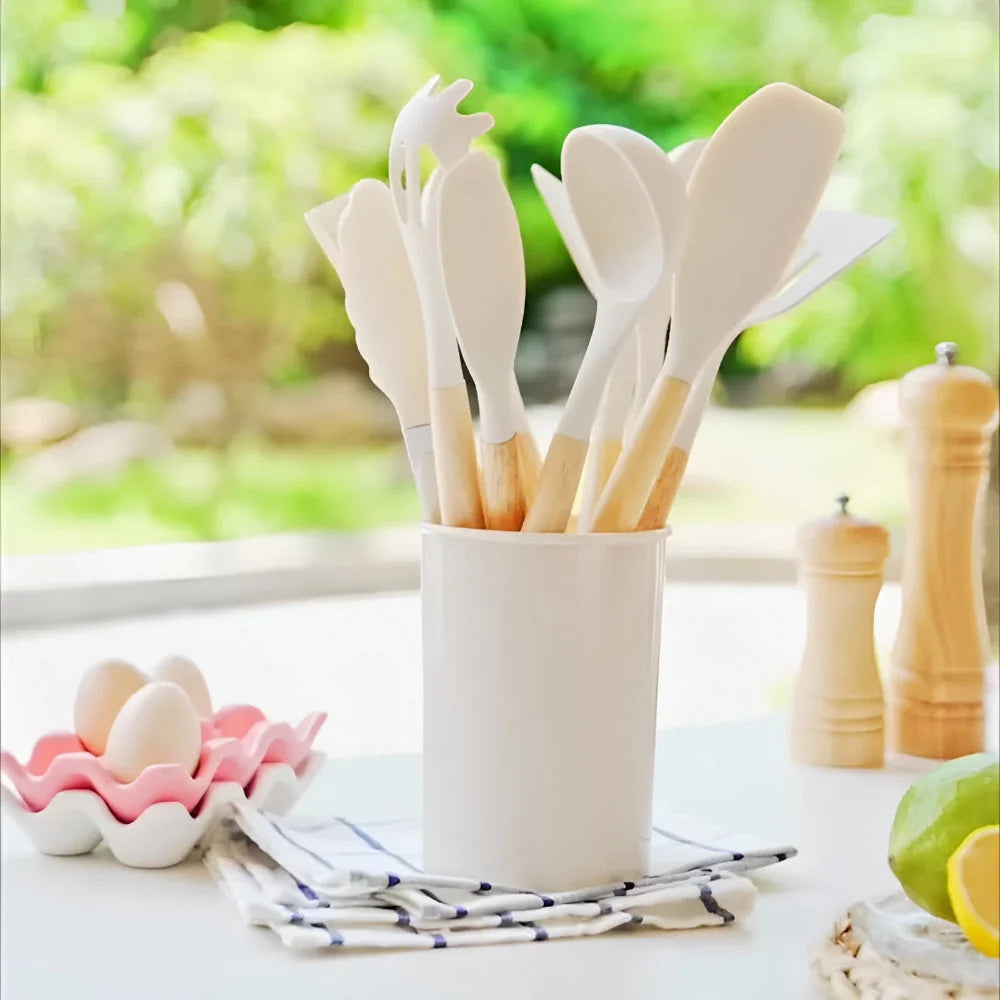Cooking Utensil Set | Heat-Resistant Silicone & Bamboo Handles | 12-Piece