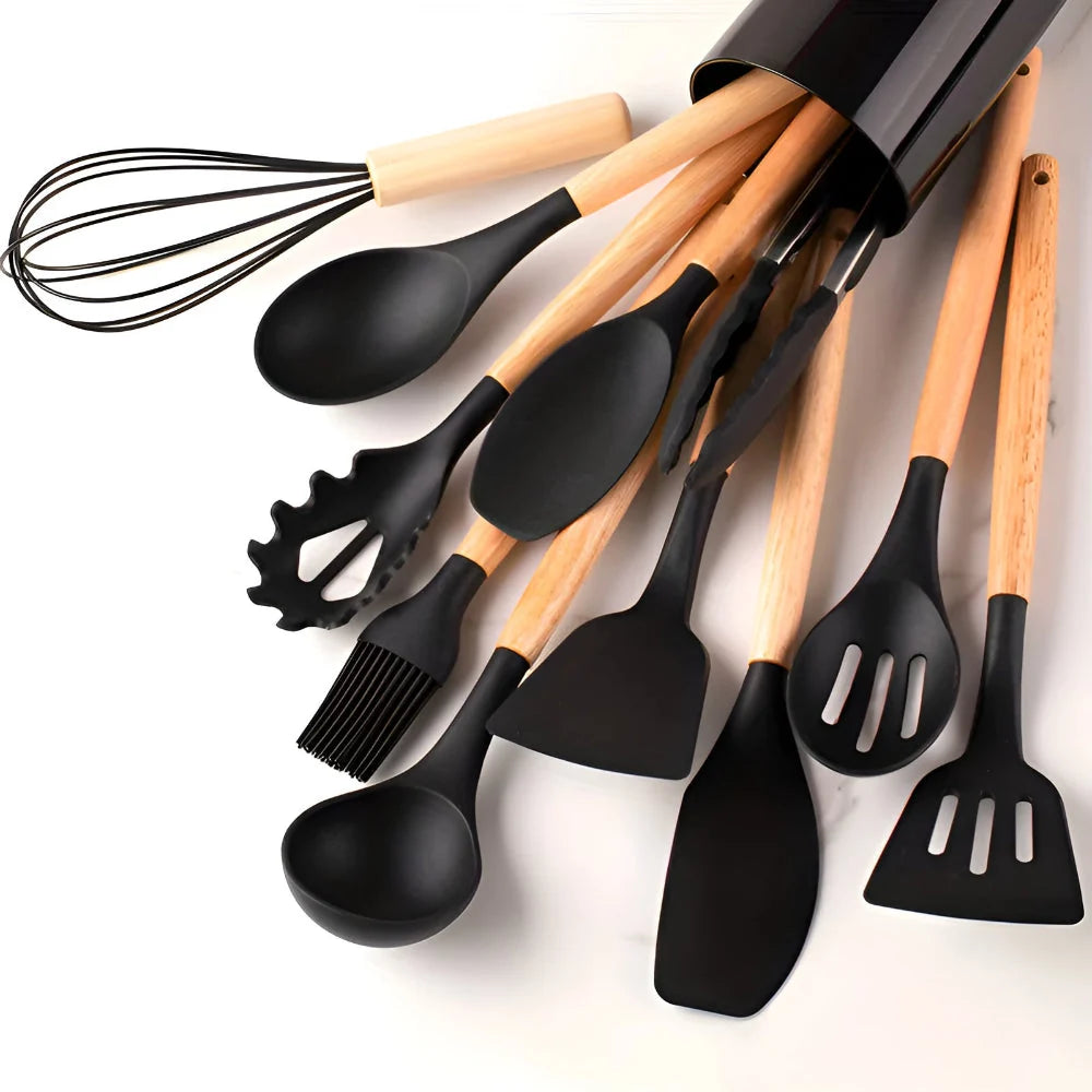Cooking Utensil Set | Heat-Resistant Silicone & Bamboo Handles | 12-Piece