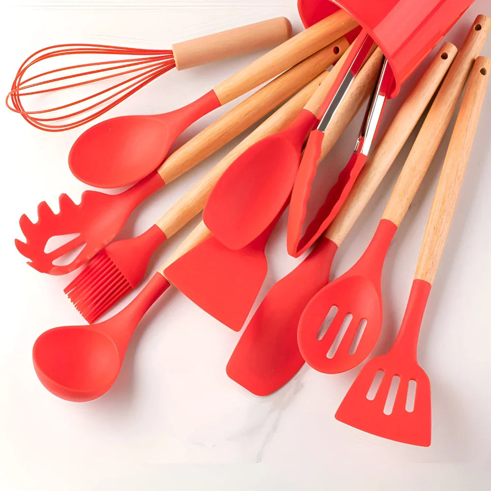 Cooking Utensil Set | Heat-Resistant Silicone & Bamboo Handles | 12-Piece