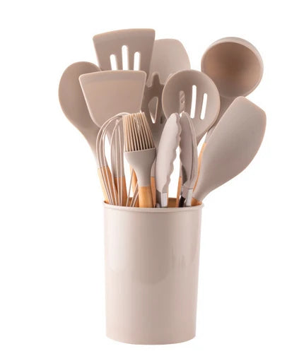 Cooking Utensil Set | Heat-Resistant Silicone & Bamboo Handles | 12-Piece