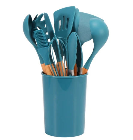 Cooking Utensil Set | Heat-Resistant Silicone & Bamboo Handles | 12-Piece