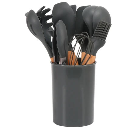 Cooking Utensil Set | Heat-Resistant Silicone & Bamboo Handles | 12-Piece