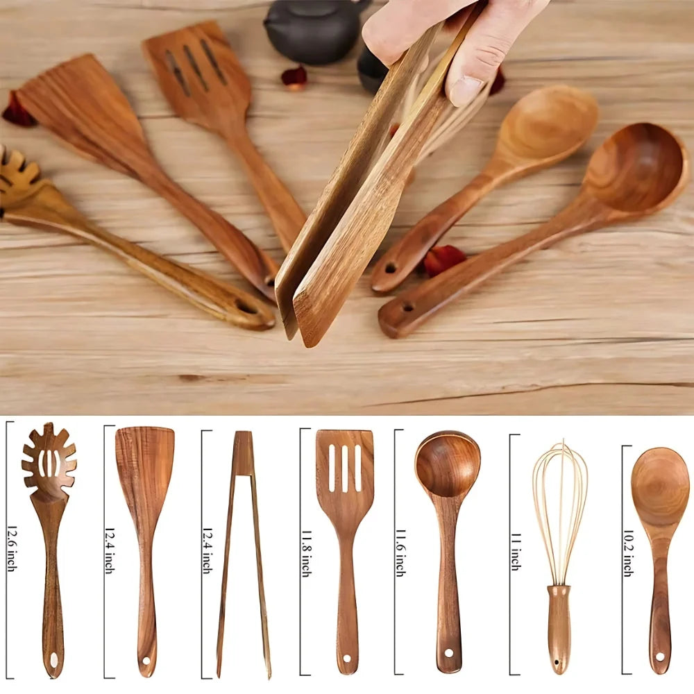 Cooking Utensil Set | Premium Wood & Cookware-Safe | 7-Piece
