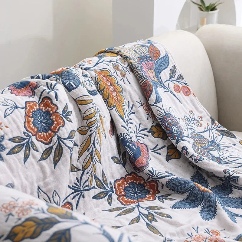 Cotton Blanket with Floral Pattern